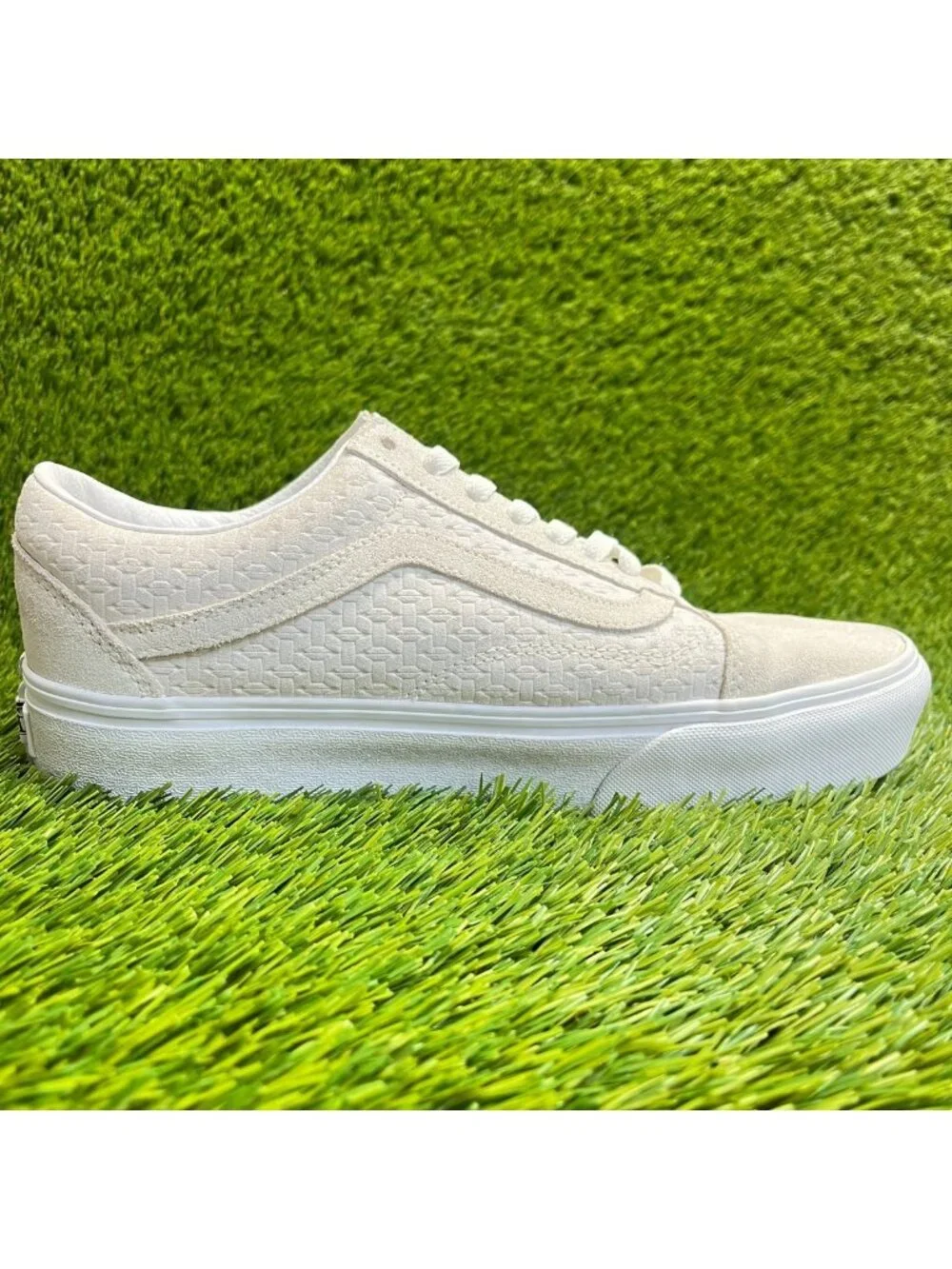 Vans Old Skool Platform Mens Size 8.5 Beige White Athletic Skate Shoes Sneakers